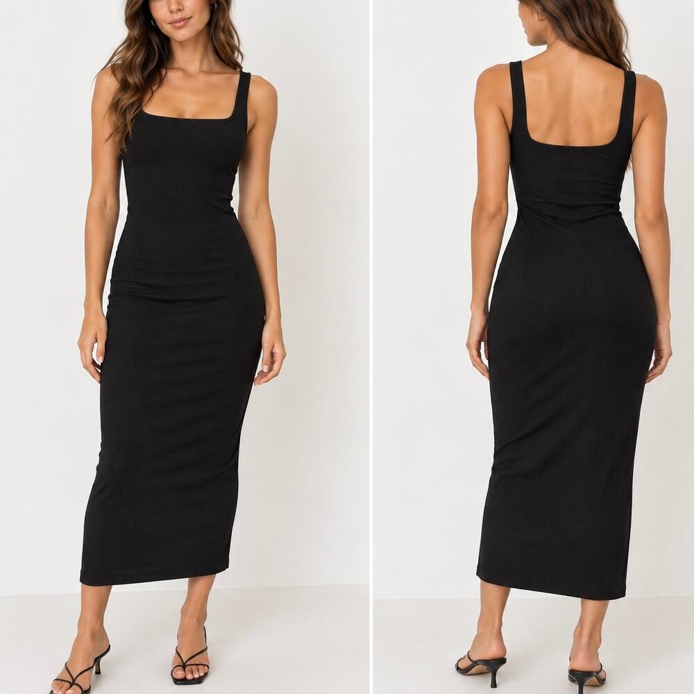 Popular 21 Black Jersey Bodycon Midi Dress – Size Small